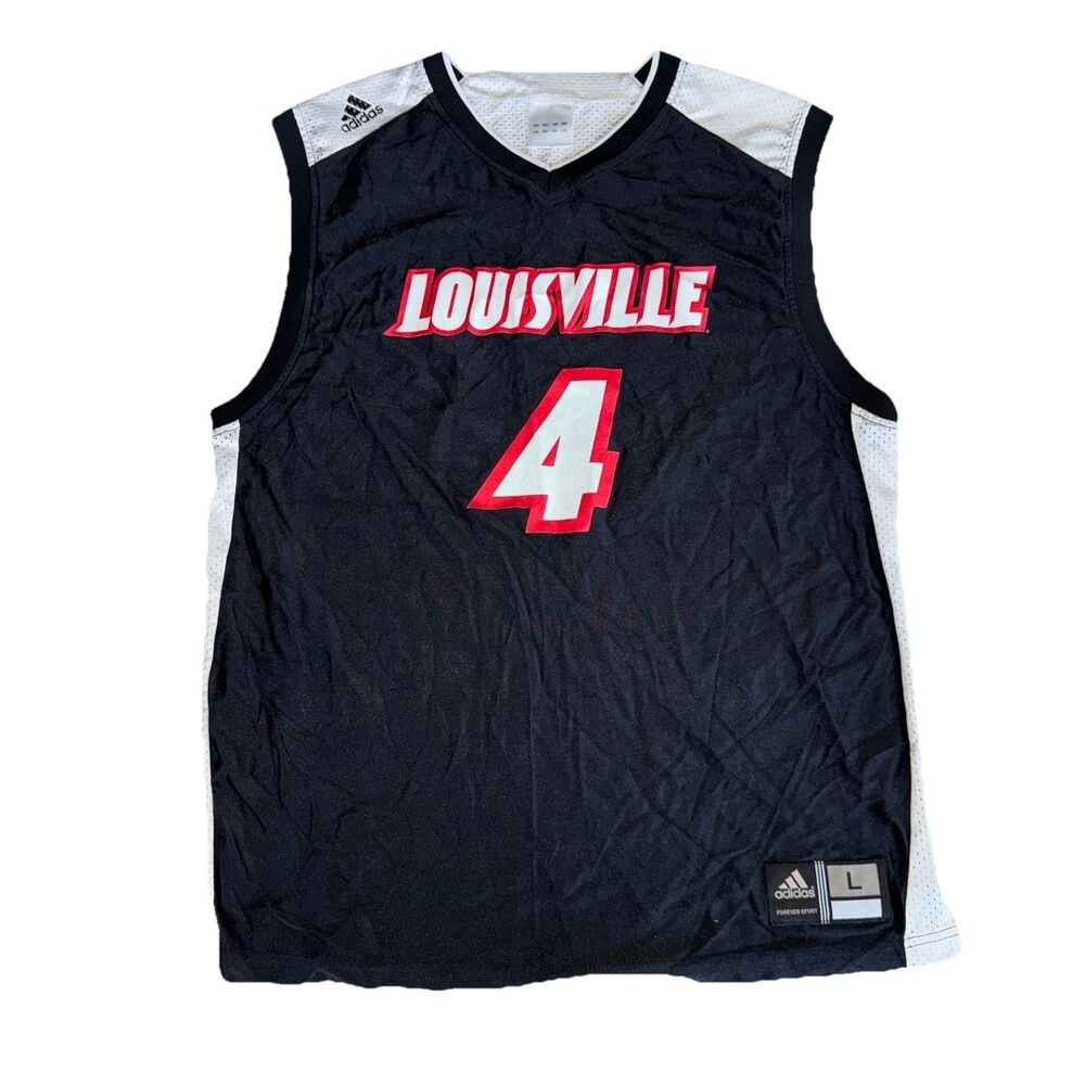 Vtg Louisville Cardinals Adidas Basketball Jersey Black White #4 Men Sz L Y2K